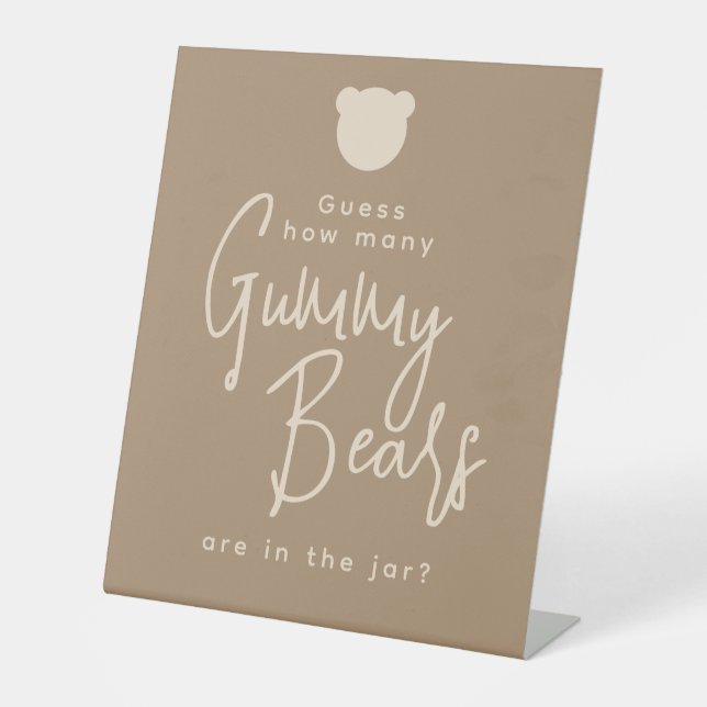 Minimalist simple modern Bear Baby Shower Game Pedestal Sign (Front)