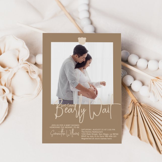 Minimalist simple modern bear Baby Shower Photo Invitation (Creator Uploaded)