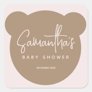 Minimalist simple modern Bear Baby Shower Square Sticker