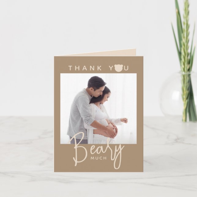 Minimalist simple modern bear Baby Shower Thank You Card (Front)