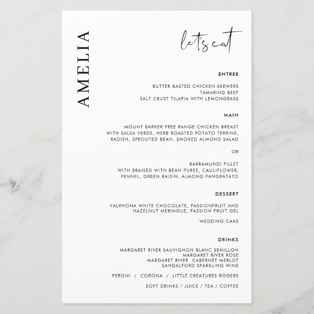 Minimalist SImple Modern Menu with name (Front)