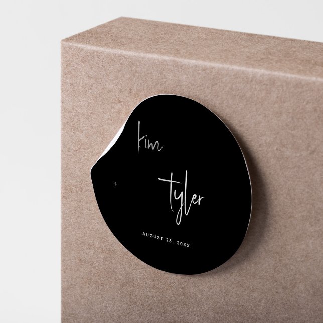 Minimalist simple modern name script black wedding classic round sticker (Creator Uploaded)