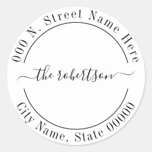 Minimalist simple modern return address classic round sticker