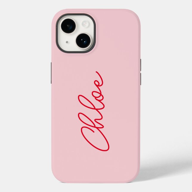 Minimalist Simple Modern Script Red Monogram Case-Mate iPhone Case (Back)