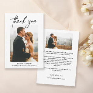 Minimalist Simple Modern Script wedding photos Thank You Card
