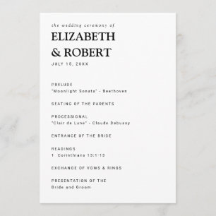 Minimalist Simple Modern wedding Ceremony Black Programme