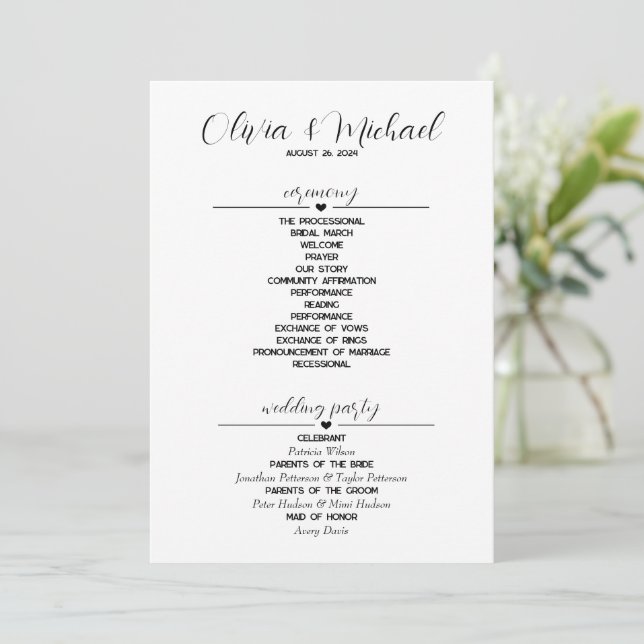 Minimalist Simple Modern Wedding Programme (Standing Front)