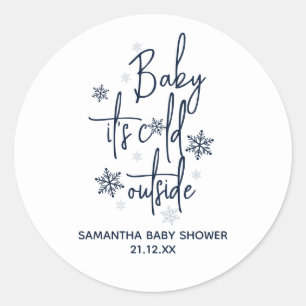Minimalist simple modern winter Baby Boy Shower  Classic Round Sticker
