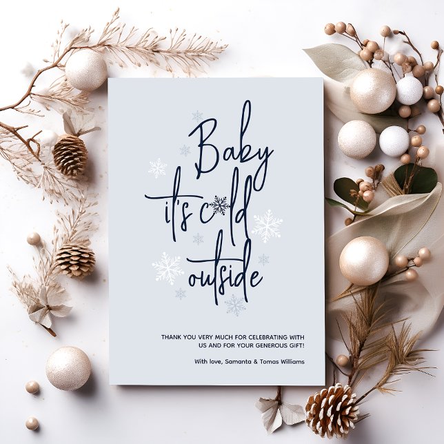 Minimalist simple modern winter Baby Boy Shower  Thank You Card (Creator Uploaded)