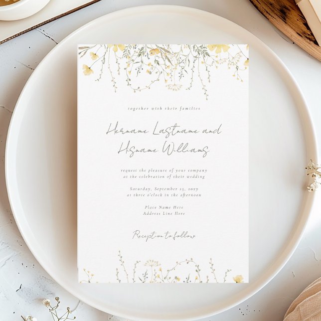 Minimalist Simple Modern Yellow Wildflower Wedding Invitation (Creator Uploaded)