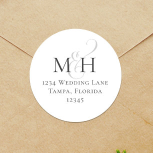 Minimalist Simple Monogram Return Address Template Classic Round Sticker