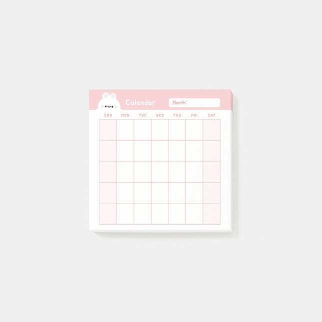 Minimalist Simple Monthly Planner Calendar Post-it Notes (Front)