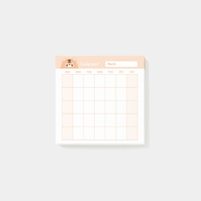 Minimalist Simple Monthly Planner Calendar Post-it Notes (Front)
