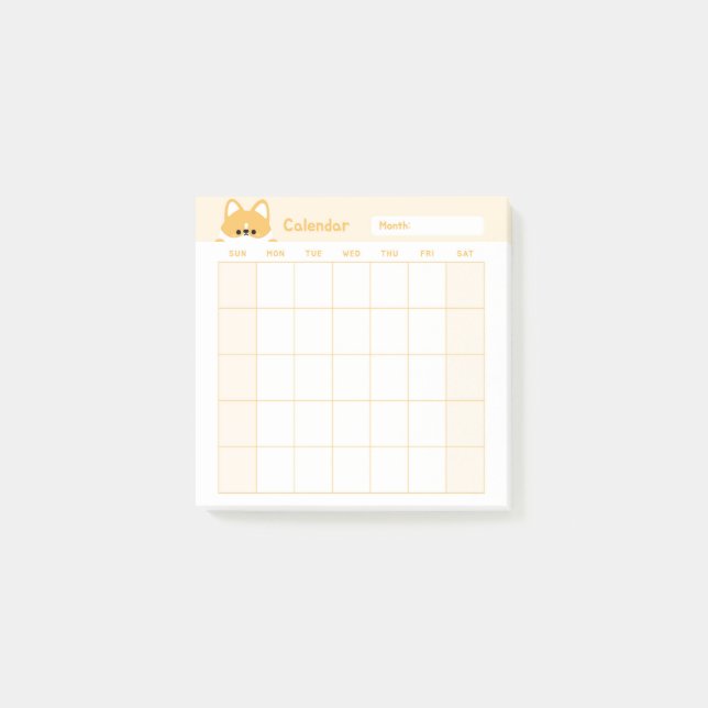 Minimalist Simple Monthly Planner Calendar Post-it Notes (Front)