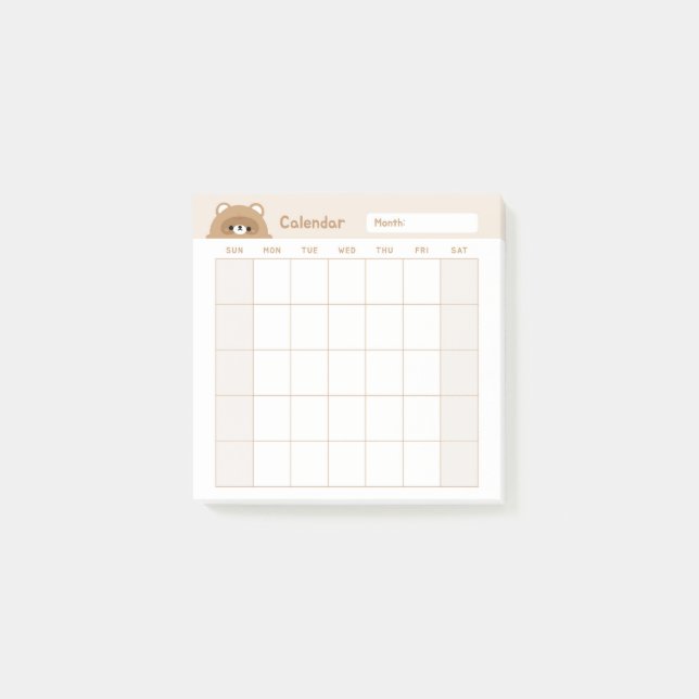 Minimalist Simple Monthly Planner Calendar Post-it Notes (Front)