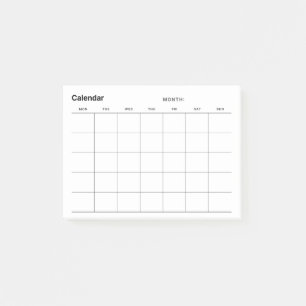 Minimalist Simple Monthly Planner Calendar Post-it Notes