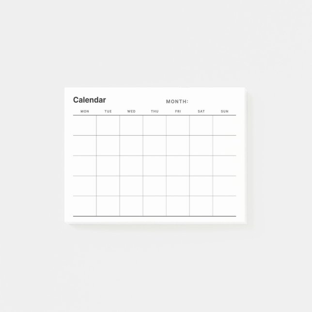 Minimalist Simple Monthly Planner Calendar Post-it Notes (Front)
