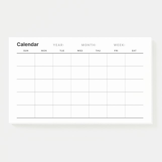 Minimalist Simple Monthly Planner Calendar Post-it Notes (Front)