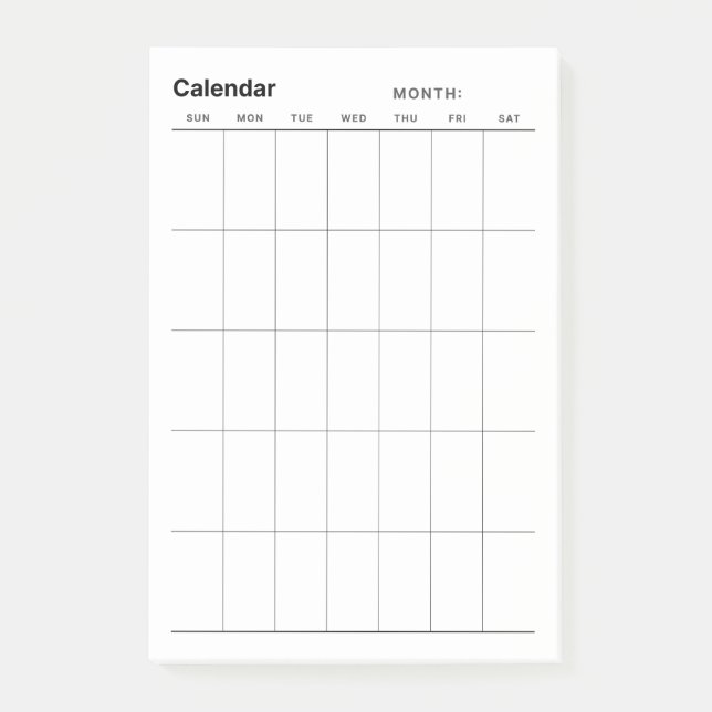 Minimalist Simple Monthly Planner Calendar Post-it Notes (Front)