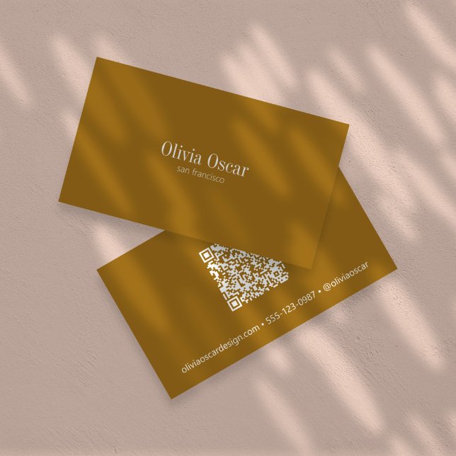 Minimalist Simple Ochre Gold Clean Custom QR Code Business Card (Creator Uploaded)