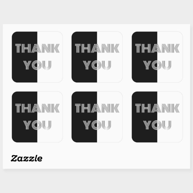 Minimalist Simple Op Art Black White Thank You Square Sticker (Sheet)