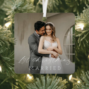Minimalist Simple Photo Elegant First Christmas Metal Tree Decoration