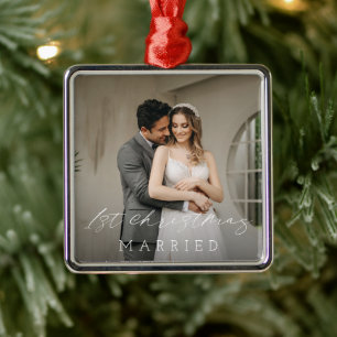 Minimalist Simple Photo Elegant First Christmas Metal Tree Decoration