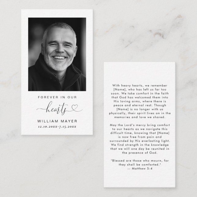 Minimalist Simple Photo Funeral Prayer Card (Front/Back)