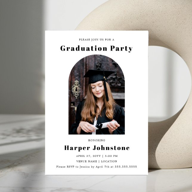 Minimalist Simple Photo Graduation Party Invitation (Minimalistic and simple photo arch graduation party invitation front view.)