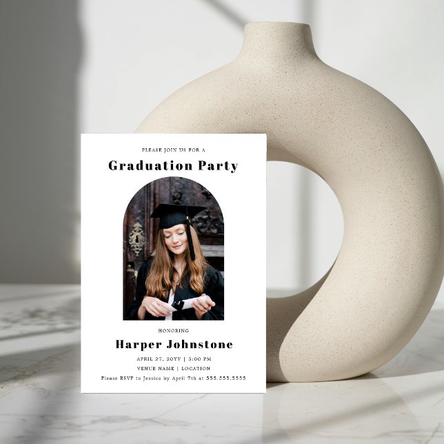Minimalist Simple Photo Graduation Party Invitation (Minimalistic and simple photo arch graduation party invitation front view.)