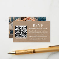 Minimalist Simple Photo Wedding QR Kraft RSVP
