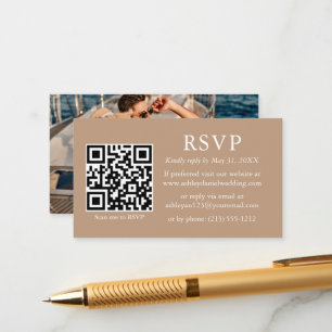 Minimalist Simple Photo Wedding QR Taupe RSVP  Enclosure Card