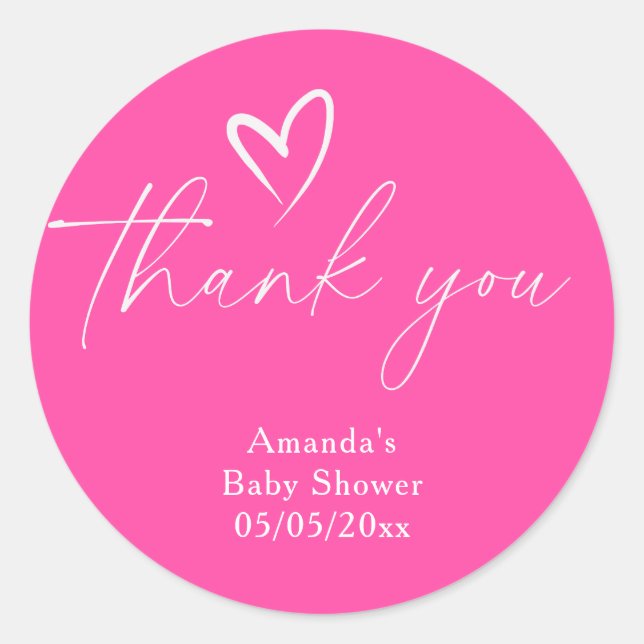 Minimalist Simple Pink Baby shower thank you Classic Round Sticker (Front)