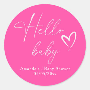 Minimalist Simple Pink Hello Baby Classic Round Sticker