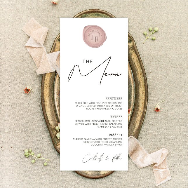 Minimalist Simple Pink Wax Stamp Gala Dinner Menu (Creator Uploaded)