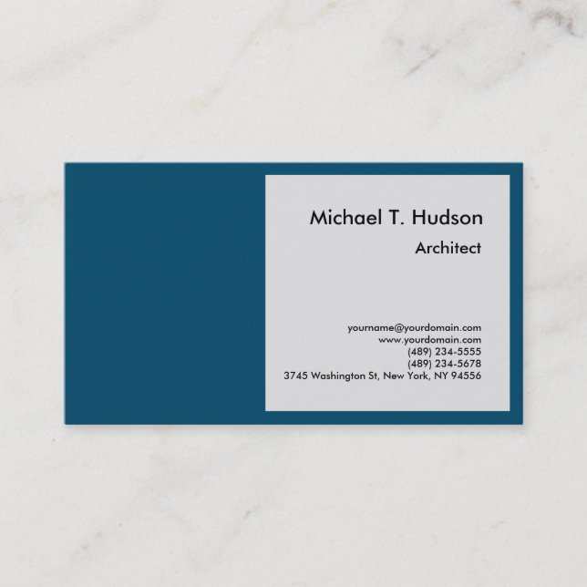 Minimalist Simple Plain Architect Grey Ocean Blue Business Card (Front)