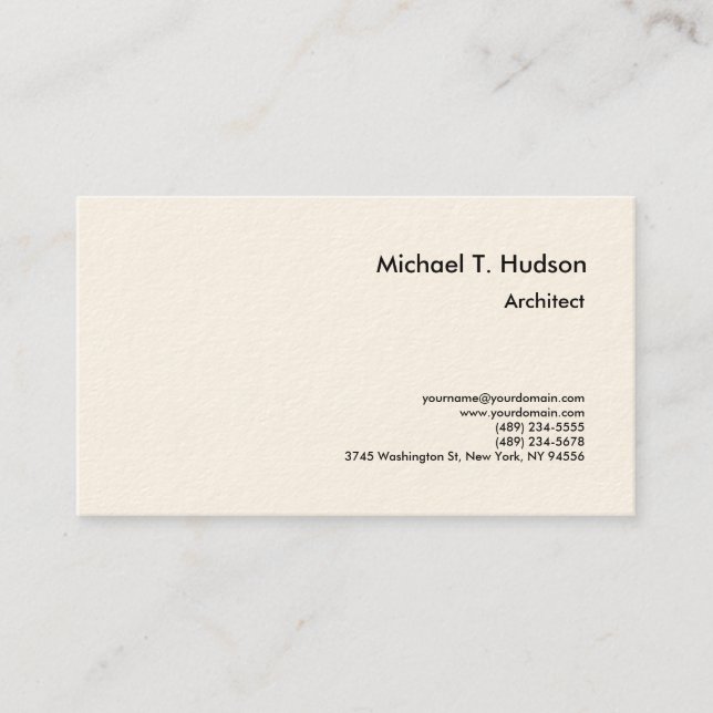 Minimalist Simple Plain Architect Signature Cream Business Card (Front)