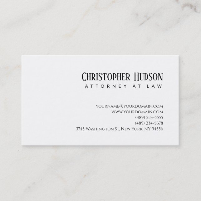 Minimalist Simple Plain Attorney at Law Business Card (Front)