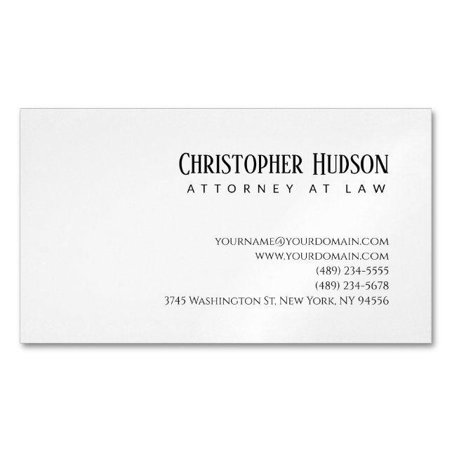 Minimalist Simple Plain Attorney at Law Magnetic Business Card (Front)