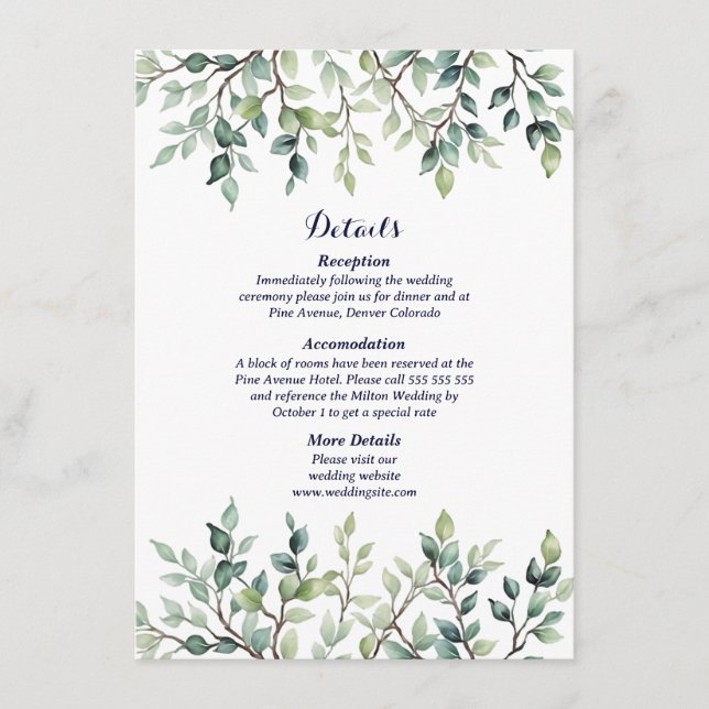 Minimalist Simple Pretty leaves branches wedding Enclosure Card (Front)