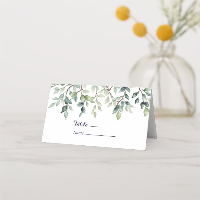 Minimalist Simple Pretty leaves branches wedding Place Card (Front)