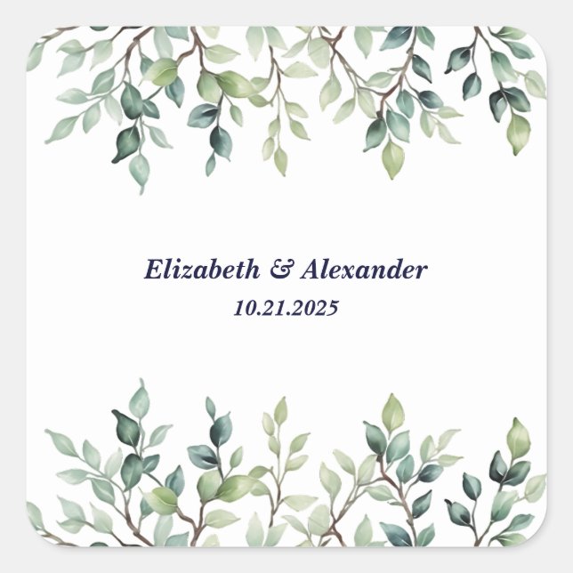Minimalist Simple Pretty leaves branches wedding Square Sticker (Front)