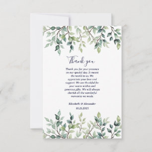 Minimalist Simple Pretty leaves branches wedding Thank You Card