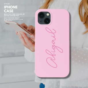 Minimalist Simple Pretty Pink Script Monogram iPhone 13 Case