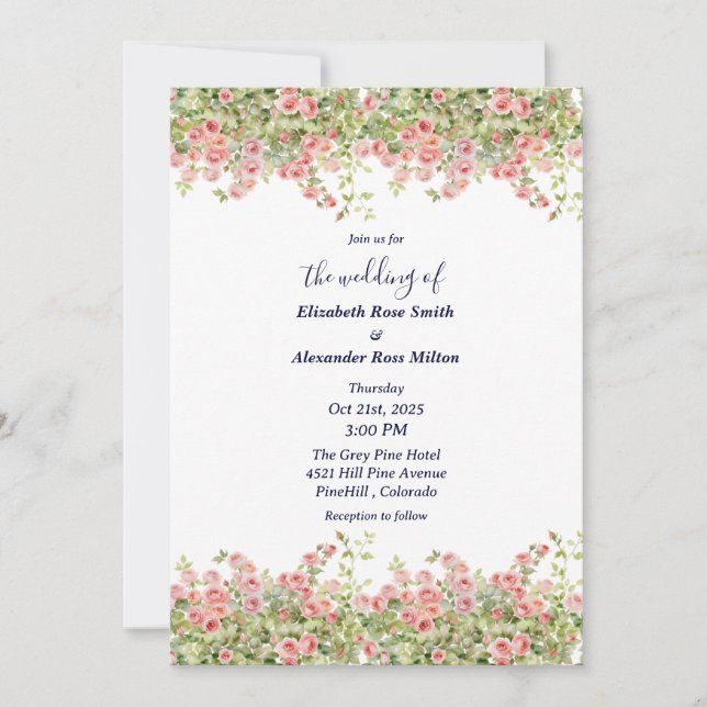 Minimalist Simple Pretty rose vine floral wedding Invitation (Front)