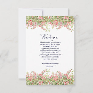 Minimalist Simple Pretty rose vine floral wedding Thank You Card