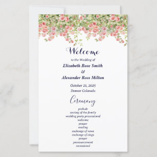Minimalist Simple Pretty rose vine wedding program