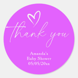 Minimalist Simple Purple Baby shower thank you Classic Round Sticker