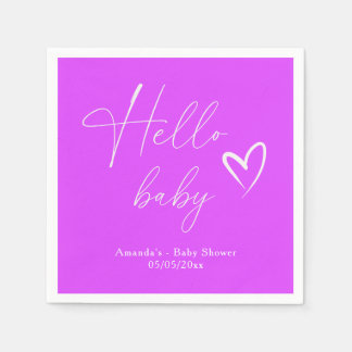 Minimalist Simple Purple Hello Baby Napkin