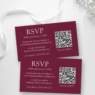 Minimalist Simple QR Code Wedding Burgundy RSVP Enclosure Card